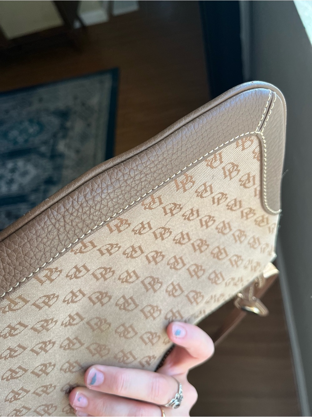 Dooney & Bourke Beige Logo Canvas Shoulder Bag - Picture 5 of 11